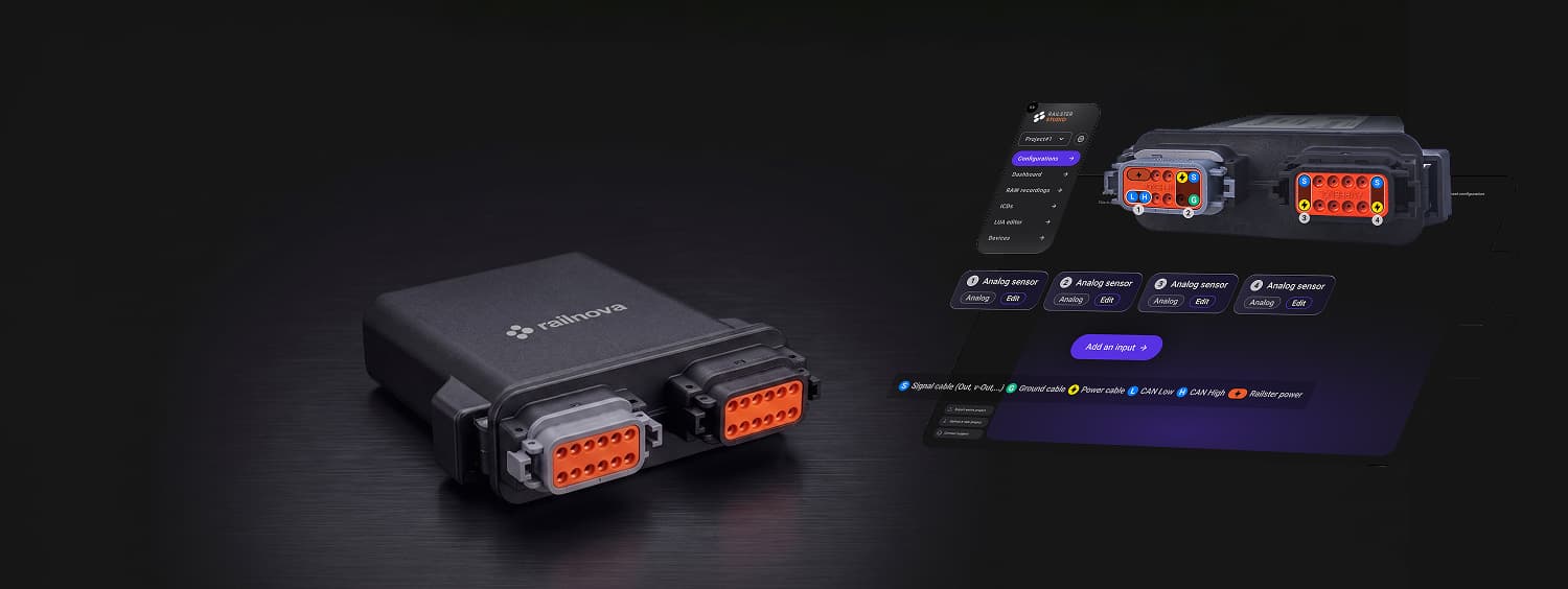 De Railster Mini-gateway aan boord naast de configuratieweergave van Railster Studio