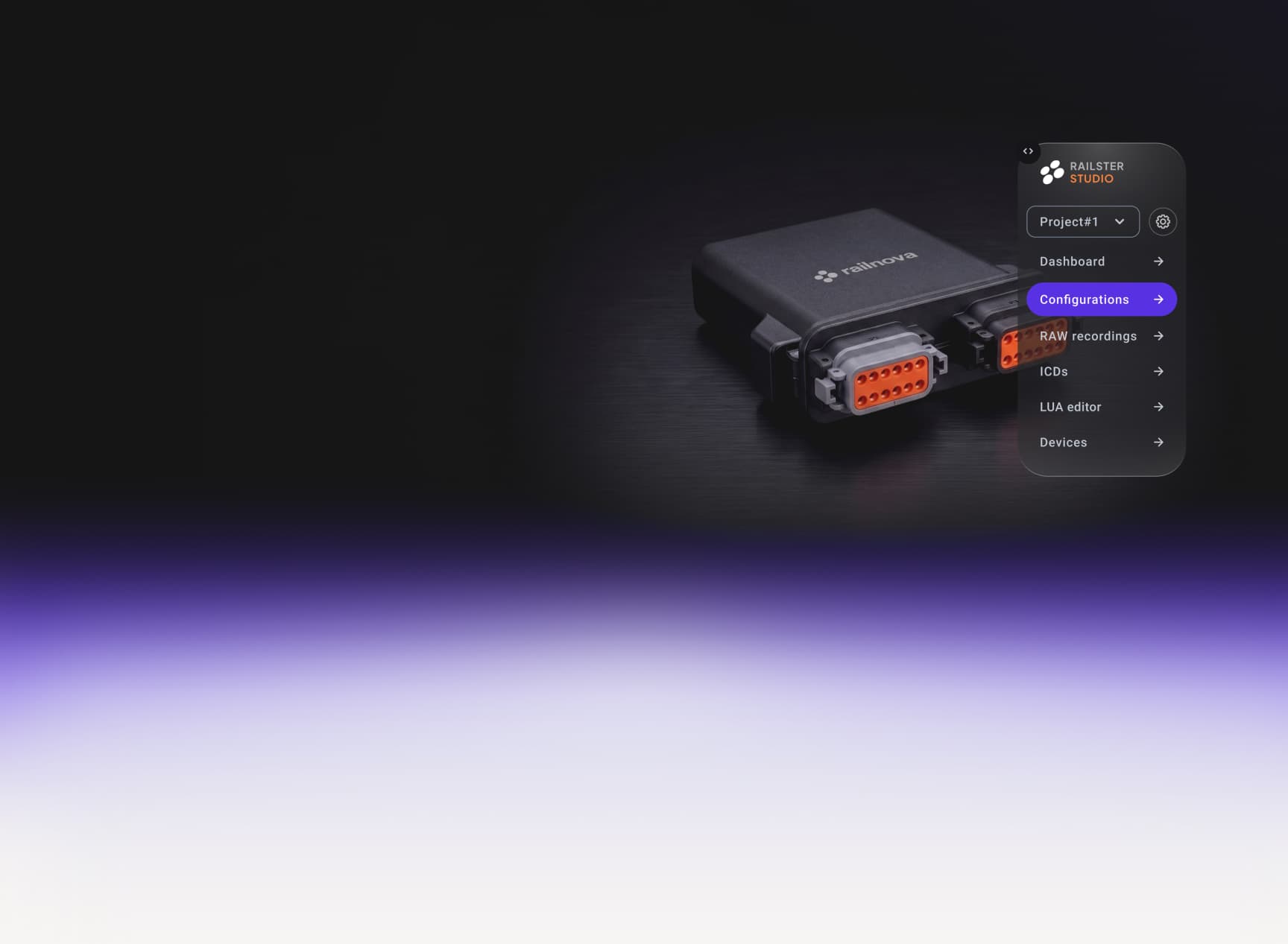 Das Railster-Mini-Gateway neben dem Konfigurationsbereich von Railster Studio